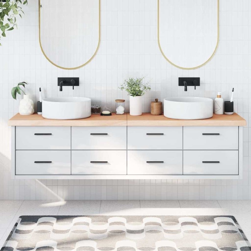 Comptoir de salle de bain 200x60x(2-6)cm bois massif non traité 