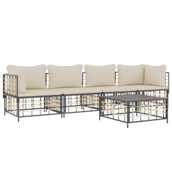 Salon de jardin 5 pcs avec coussins anthracite résine tressée 