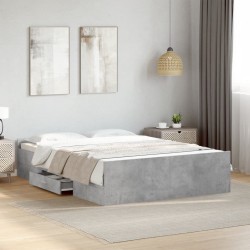 Cadre de lit avec tiroirs sans matelas gris béton 135x190 cm 