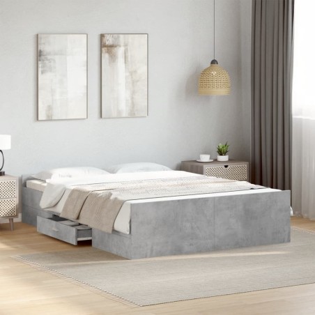 Cadre de lit avec tiroirs sans matelas gris béton 135x190 cm 
