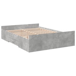 Cadre de lit avec tiroirs sans matelas gris béton 135x190 cm 