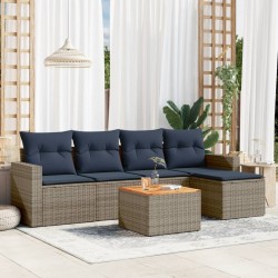 Salon de jardin 6 pcs avec coussins gris résine tressée 