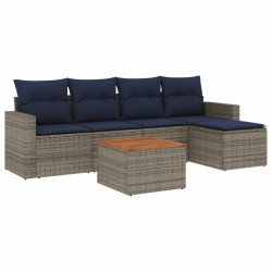 Salon de jardin 6 pcs avec coussins gris résine tressée 