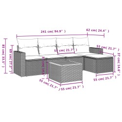 Salon de jardin 6 pcs avec coussins gris résine tressée 