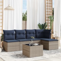 Salon de jardin 6 pcs avec coussins gris résine tressée 