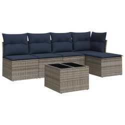 Salon de jardin 6 pcs avec coussins gris résine tressée 