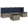 Salon de jardin 6 pcs avec coussins gris résine tressée 