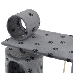 Arbre à chat avec griffoir en sisal 140 cm Gris Motif de pattes 