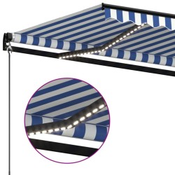 Auvent manuel rétractable avec LED 400x350 cm Bleu et blanc 
