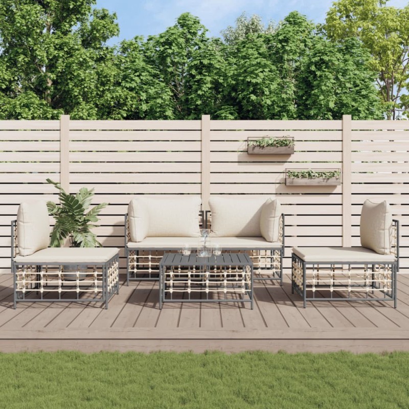 Salon de jardin 5 pcs avec coussins anthracite résine tressée 