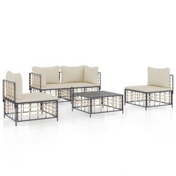 Salon de jardin 5 pcs avec coussins anthracite résine tressée 