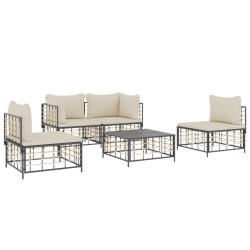 Salon de jardin 5 pcs avec coussins anthracite résine tressée 