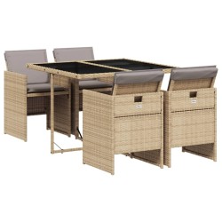 Ensemble à manger de jardin coussins 5 pcs mélange beige rotin 