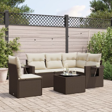 Salon de jardin avec coussins 6 pcs marron résine tressée 