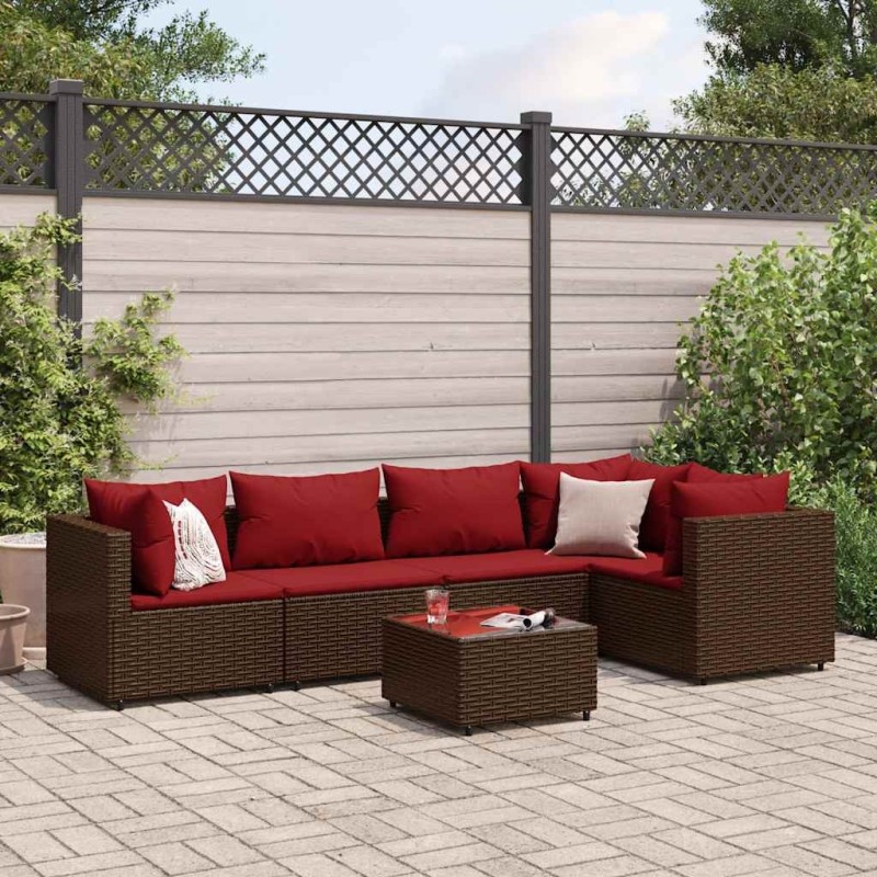 Salon de jardin 6 pcs avec coussins Marron Résine tressée 