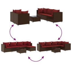 Salon de jardin 6 pcs avec coussins Marron Résine tressée 