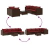 Salon de jardin 6 pcs avec coussins Marron Résine tressée 
