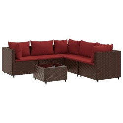 Salon de jardin 6 pcs avec coussins Marron Résine tressée 
