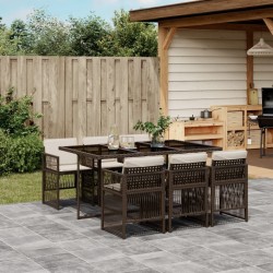 Ensemble à manger de jardin et coussins 7 pcs marron rotin 