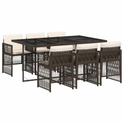 Ensemble à manger de jardin et coussins 7 pcs marron rotin 