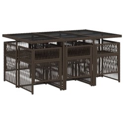 Ensemble à manger de jardin et coussins 7 pcs marron rotin 