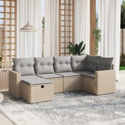 Salon de jardin avec coussins 6pcs mélange beige résine tressée 