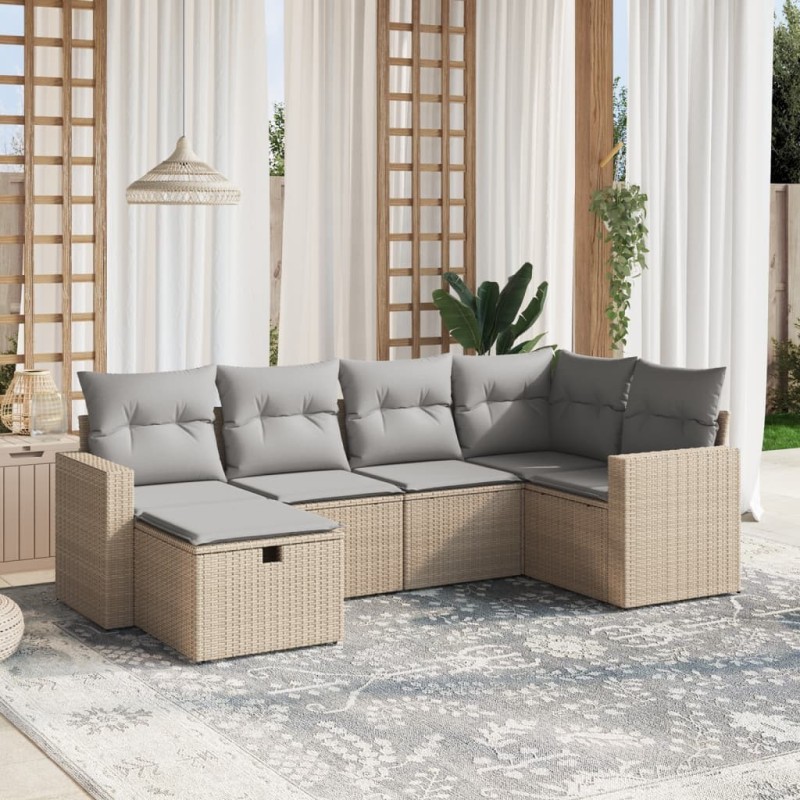 Salon de jardin avec coussins 6pcs mélange beige résine tressée 