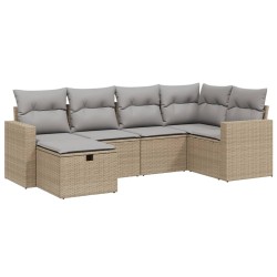 Salon de jardin avec coussins 6pcs mélange beige résine tressée 