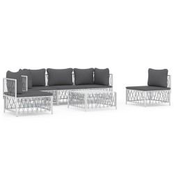 Salon de jardin avec coussins 6 pcs blanc acier 