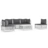 Salon de jardin avec coussins 6 pcs blanc acier 