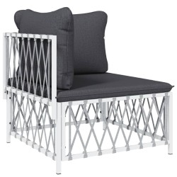 Salon de jardin avec coussins 6 pcs blanc acier 