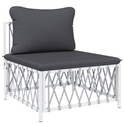 Salon de jardin avec coussins 6 pcs blanc acier 