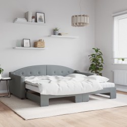 Lit de jour avec gigogne et matelas gris clair 90x190 cm tissu 