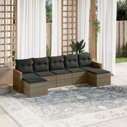 Salon de jardin avec coussins 7 pcs gris résine tressée 