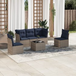 Salon de jardin 6 pcs avec coussins gris résine tressée 