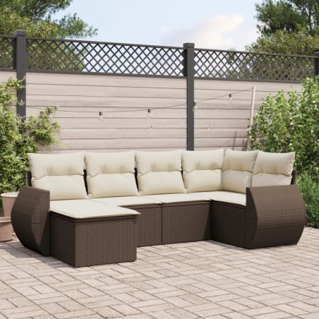 Salon de jardin avec coussins 6 pcs marron résine tressée 