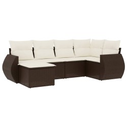 Salon de jardin avec coussins 6 pcs marron résine tressée 