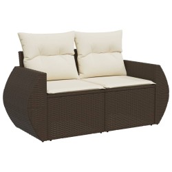 Salon de jardin avec coussins 6 pcs marron résine tressée 