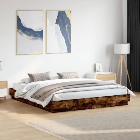 Cadre de lit sans matelas chêne fumé 200x200 cm 
