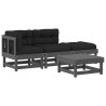 Salon de jardin 4 pcs avec coussins gris bois massif 