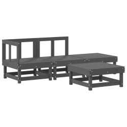Salon de jardin 4 pcs avec coussins gris bois massif 