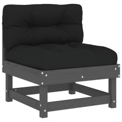 Salon de jardin 4 pcs avec coussins gris bois massif 
