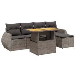 Salon de jardin 6 pcs avec coussins gris résine tressée 