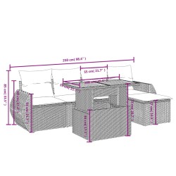 Salon de jardin 6 pcs avec coussins gris résine tressée 