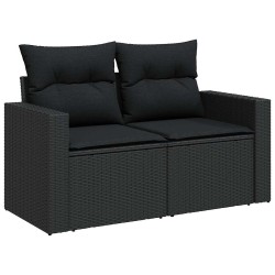 Salon de jardin 6 pcs avec coussins noir résine tressée 