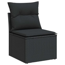 Salon de jardin 6 pcs avec coussins noir résine tressée 