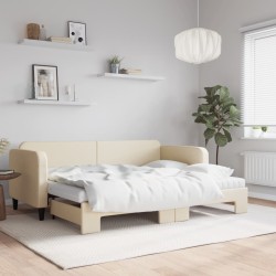 Lit de jour avec gigogne et matelas crème 80x200 cm tissu 