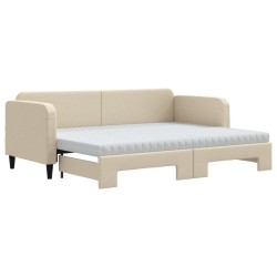 Lit de jour avec gigogne et matelas crème 80x200 cm tissu 