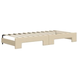 Lit de jour avec gigogne et matelas crème 80x200 cm tissu 