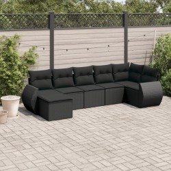 Salon de jardin 7 pcs avec coussins noir résine tressée 